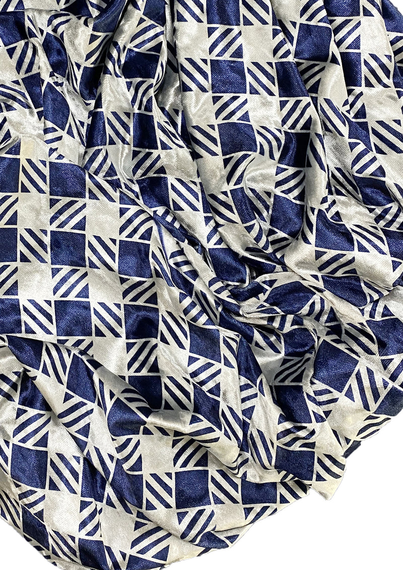 Tartan Velvet Print Fabric Check Pattern Mirror Crush Effect 2-Way Stretch D