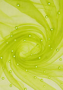 Lime 60" Net Fashion Studded Pearl Beaded Bridal Fabric Decoration/craft/dress/scarf