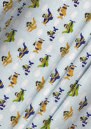 Dogs Polycotton Printed Fabric 45" Width Flying Dogs Aeroplane & Clouds Novelty Kids Crafting Dress Material D