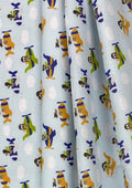 Dogs Polycotton Printed Fabric 45" Width Flying Dogs Aeroplane & Clouds Novelty Kids Crafting Dress Material D#175 - Blue/Orange