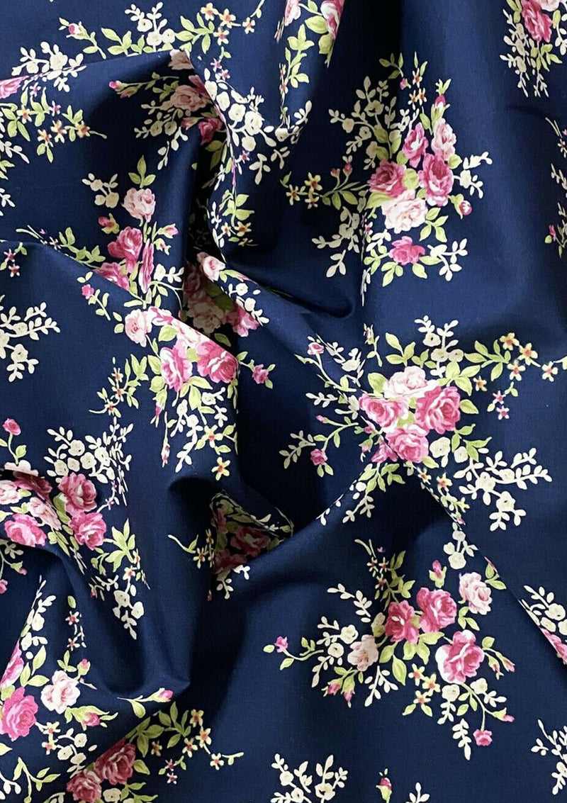 Floral Roses Cotton Print Fabric Classic Vintage Poplin 45" Wide Crafting D