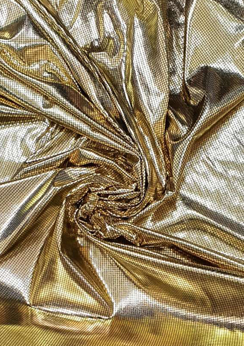 Gold On Black 60'' Check Effect Shimmer Lame Foil Fabric On Black Jers Gold On Black 60'' Check Effect Shimmer Lame Foil Fabric On Black Jers