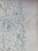 Heavy Beaded Lace Beaded Pearlised Lace on Tulle/ Bridal Lace 150 cm Wide