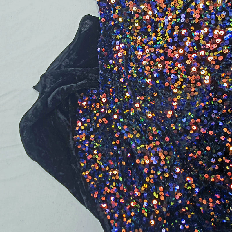 Iridescent Multi-Colour Sequin on Stretch Velvet With Luxury Sequins all Over 5mm Shining Sequin 2-way Stretch 60” Wide