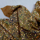 Iridescent Multi-Colour Sequin on Stretch Velvet With Luxury Sequins all Over 5mm Shining Sequin 2-way Stretch 60” Wide