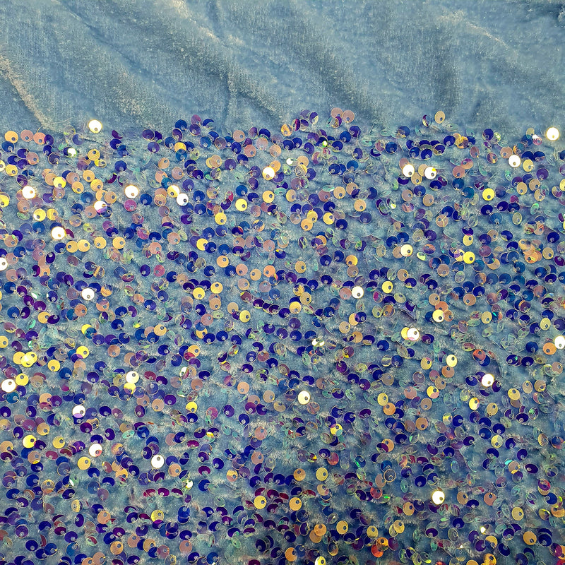 Iridescent Multi-Colour Sequin on Stretch Velvet With Luxury Sequins all Over 5mm Shining Sequin 2-way Stretch 60” Wide