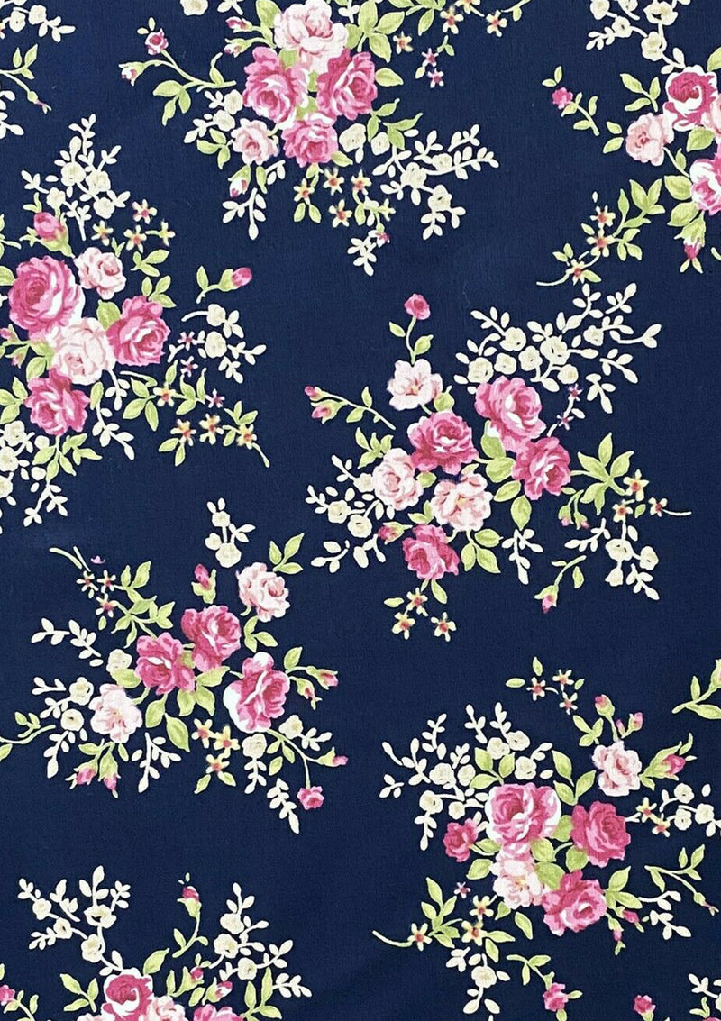 Floral Roses Cotton Print Fabric Classic Vintage Poplin 45" Wide Crafting D