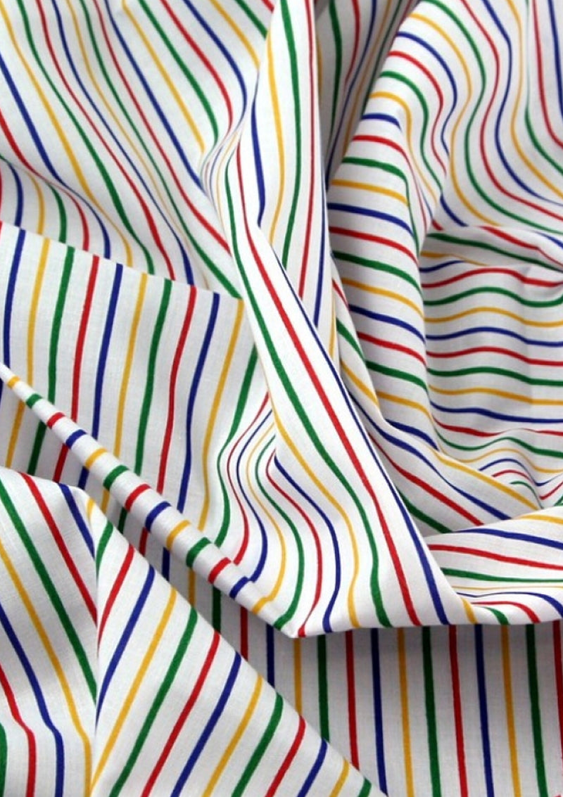 Multicoloured Stripes Polycotton Print Fabric Rainbow Horizontal Lines 45" D