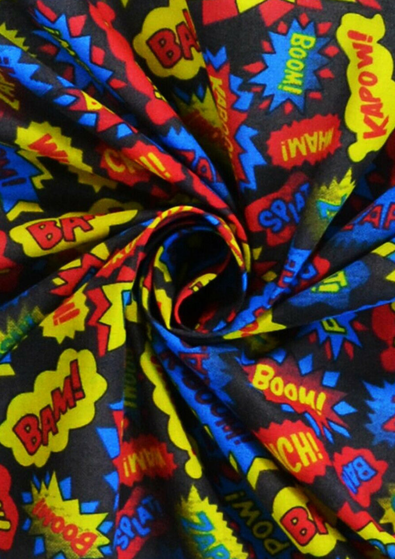 Superhero Sound Effects Polycotton Printed Fabric Comic 45" Wide Crafting D