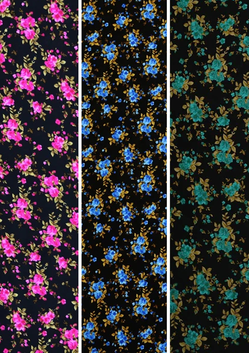 Viscose Mini Floral Rose & Leaves Prt Fabric D