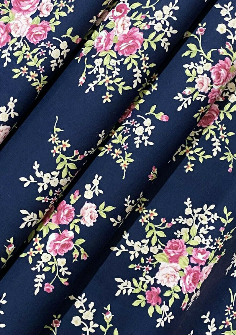 Floral Roses Cotton Print Fabric Classic Vintage Poplin 45" Wide Crafting D