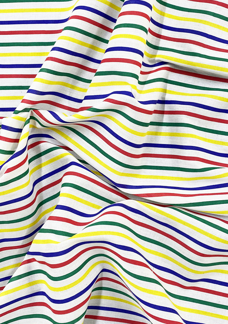 Multicoloured Stripes Polycotton Print Fabric 45" Wide ROSE & HUBBLE Branded 5mm Rainbow Horizontal Lines Crafts Dress Material D