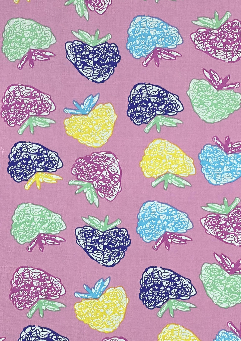 Strawberry Printed Viscose Fabric Designer Multi Rayon Charlie Crafting & Dressmakig Material D