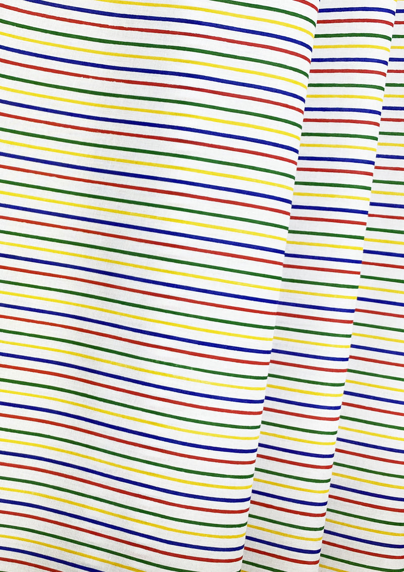 Multicoloured Stripes Polycotton Print Fabric 45" Wide ROSE & HUBBLE Branded 2mm Rainbow Horizontal Lines Crafts Dress Material D