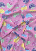Strawberry Printed Viscose Fabric Designer Multi Rayon Charlie Crafting & Dressmakig Material D#185 - Pink