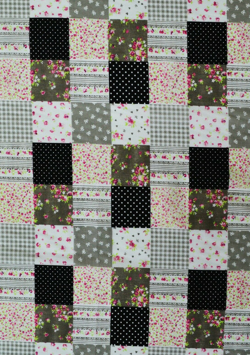 100% 45" Polycotton Blended Patchwork Dots & Floral Print