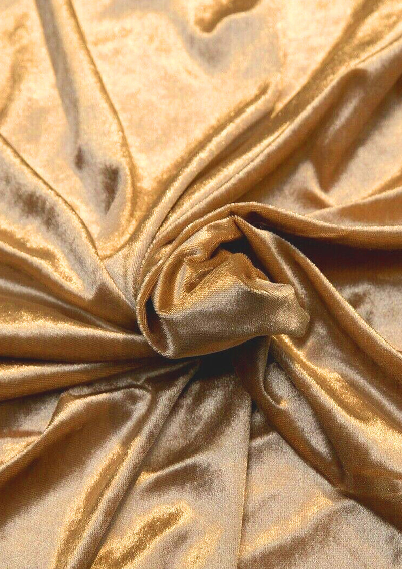 Beige Gold Premium Velvet Gloss Finish Fabric 1-Way Stretch 60" for Soft Furnishing & Dress