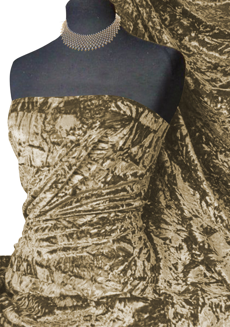 Beige Premium Spun Ice Crush Effect Velvet 2 Way Spandex 60" Craft, Dress & Decoration