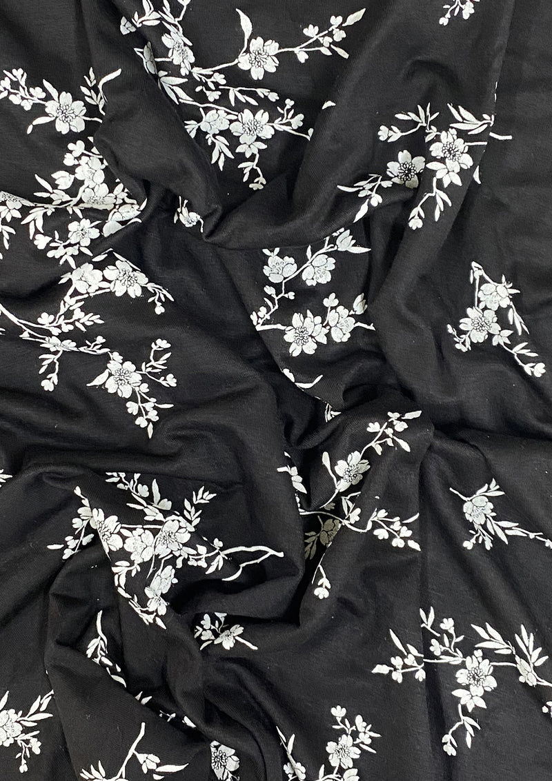 Floral Jersey Fabric Viscose Elastane 2-Way Stretch 61" Lacquer Foil Spandex