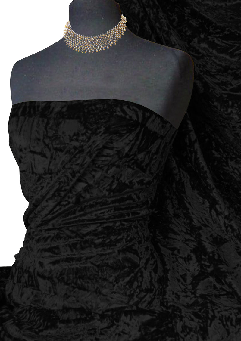 Black Premium Spun Ice Crush Effect Velvet 2 Way Spandex 60" Craft, Dress & Decoration