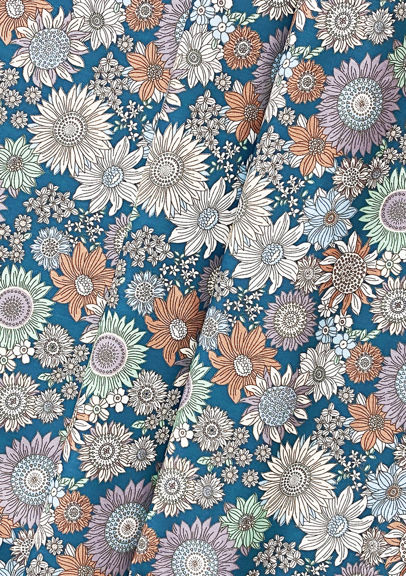 Floral Cotton Print Fabric Sunflower 45" Wide Poplin ROSE & HUBBLE Crafting D