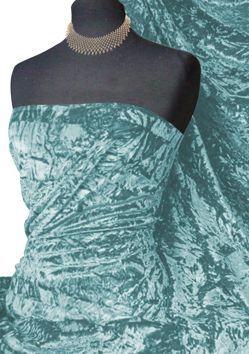 Blue Grey Premium Spun Ice Crush Effect Velvet 2 Way Spandex 60" Craft, Dress & Decoration