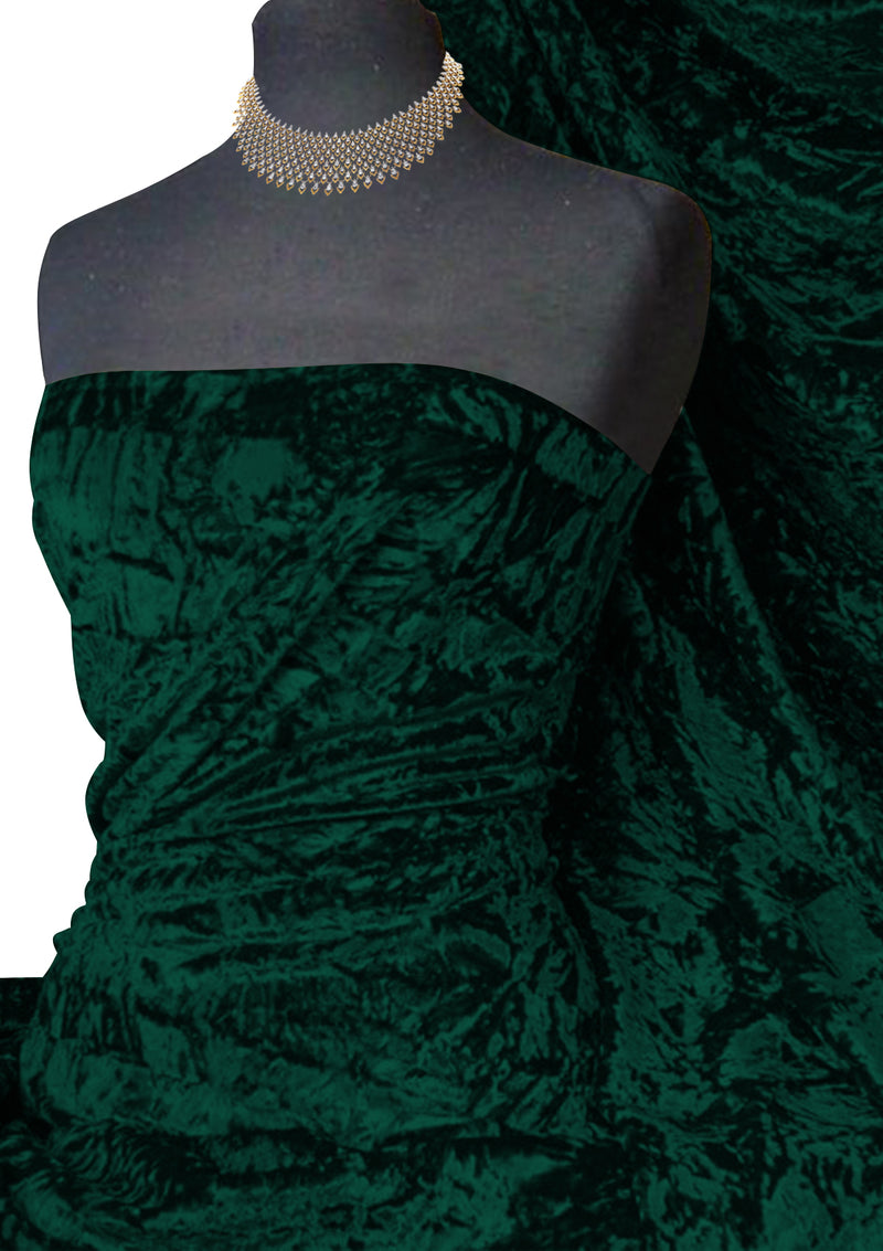Bottle Green Premium Spun Ice Crush Effect Velvet 2 Way Spandex 60" Craft, Dress & Decoration