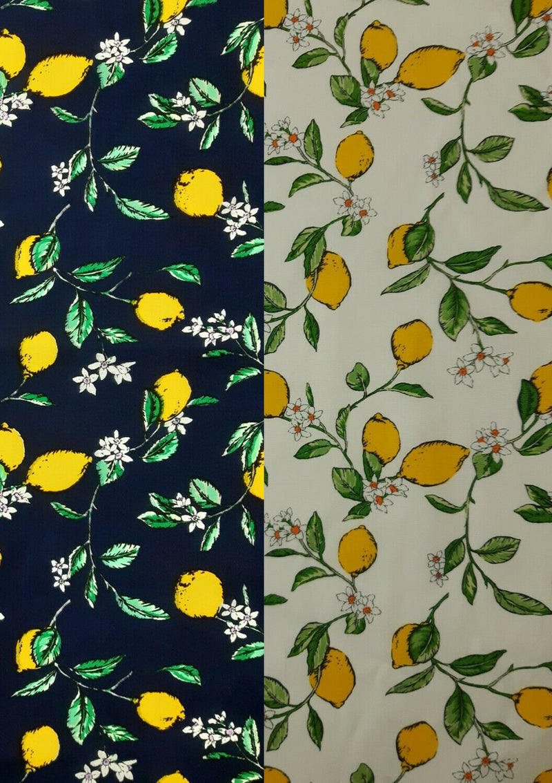 100% 45" Craft Cotton Poplin Fabric Lemons And Leaves Print D