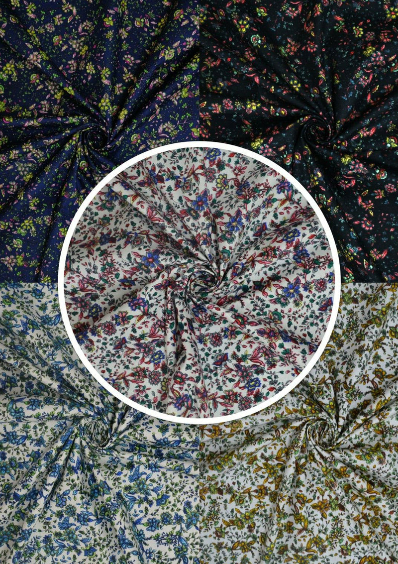 100% 45" Cotton Poplin Flower Mix Print D