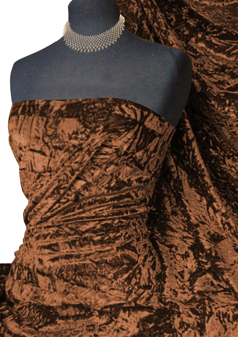 Coffee Brown Premium Spun Ice Crush Effect Velvet 2 Way Spandex 60" Craft, Dress & Decoration