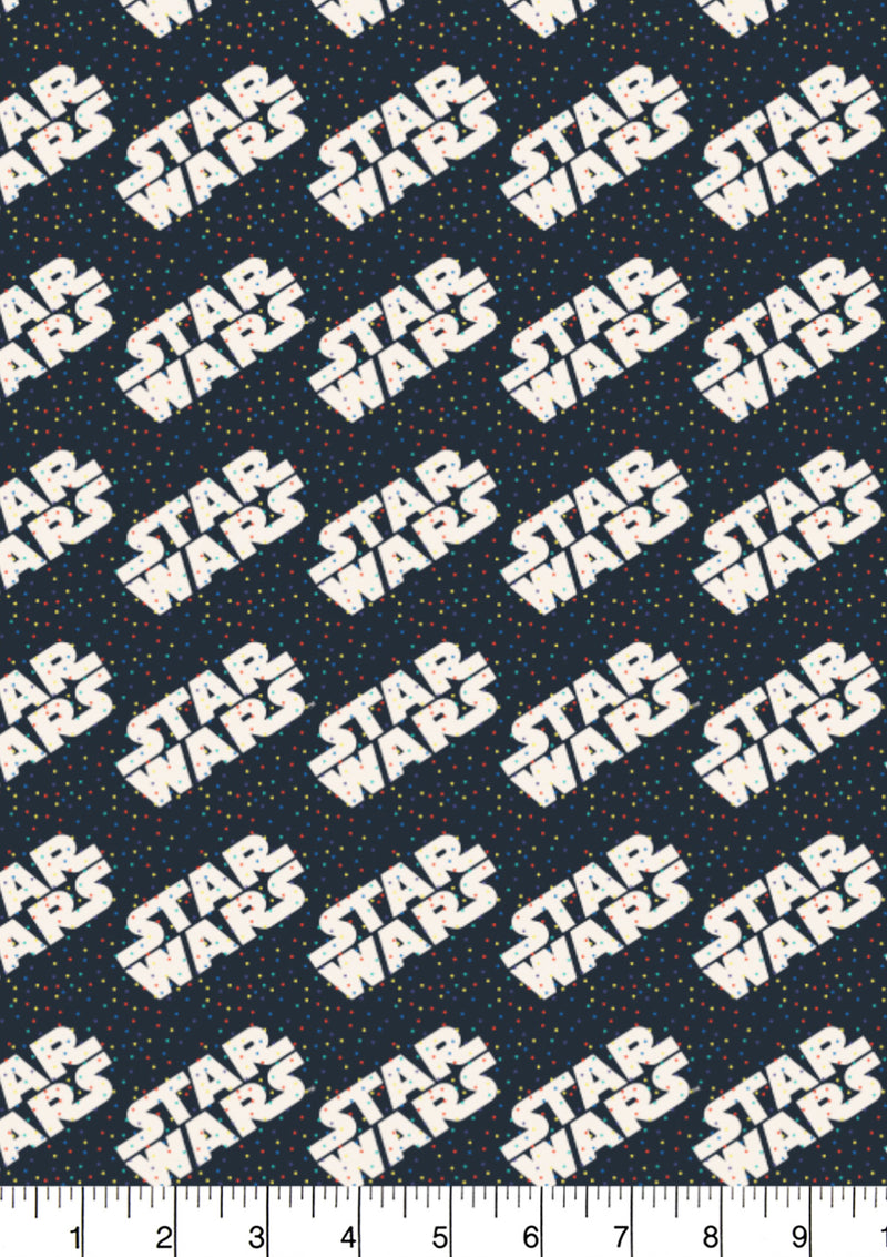 45" 100% Craft Cotton Star Wars Official Logo Black + Rainbow Dots Fabric D