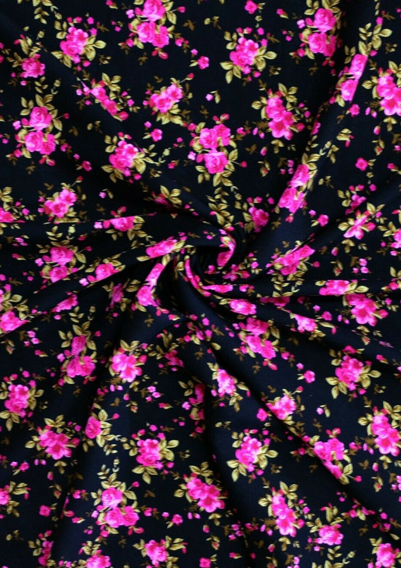 Viscose Mini Floral Rose & Leaves Prt Fabric D