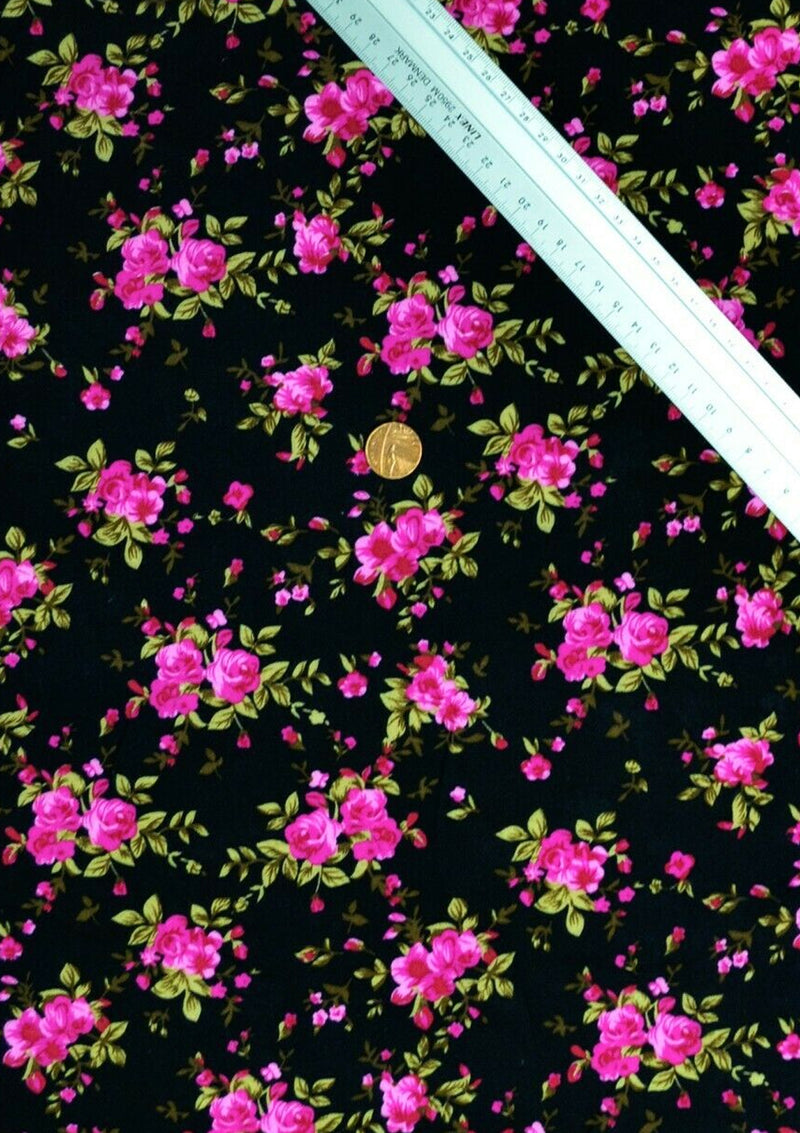 Viscose Mini Floral Rose & Leaves Prt Fabric D
