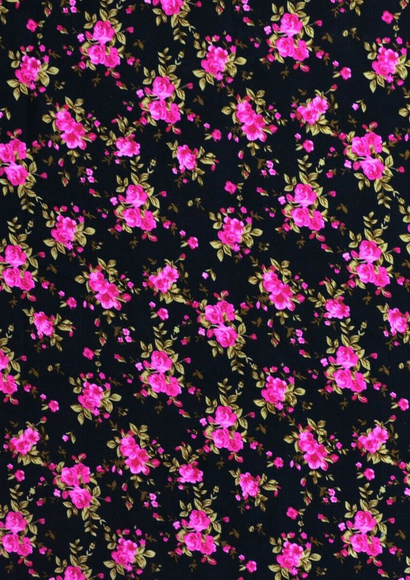 Viscose Mini Floral Rose & Leaves Prt Fabric D