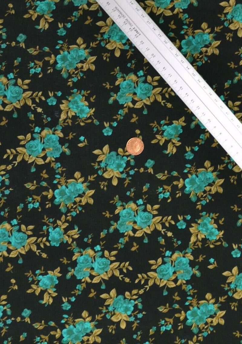 Viscose Mini Floral Rose & Leaves Prt Fabric D