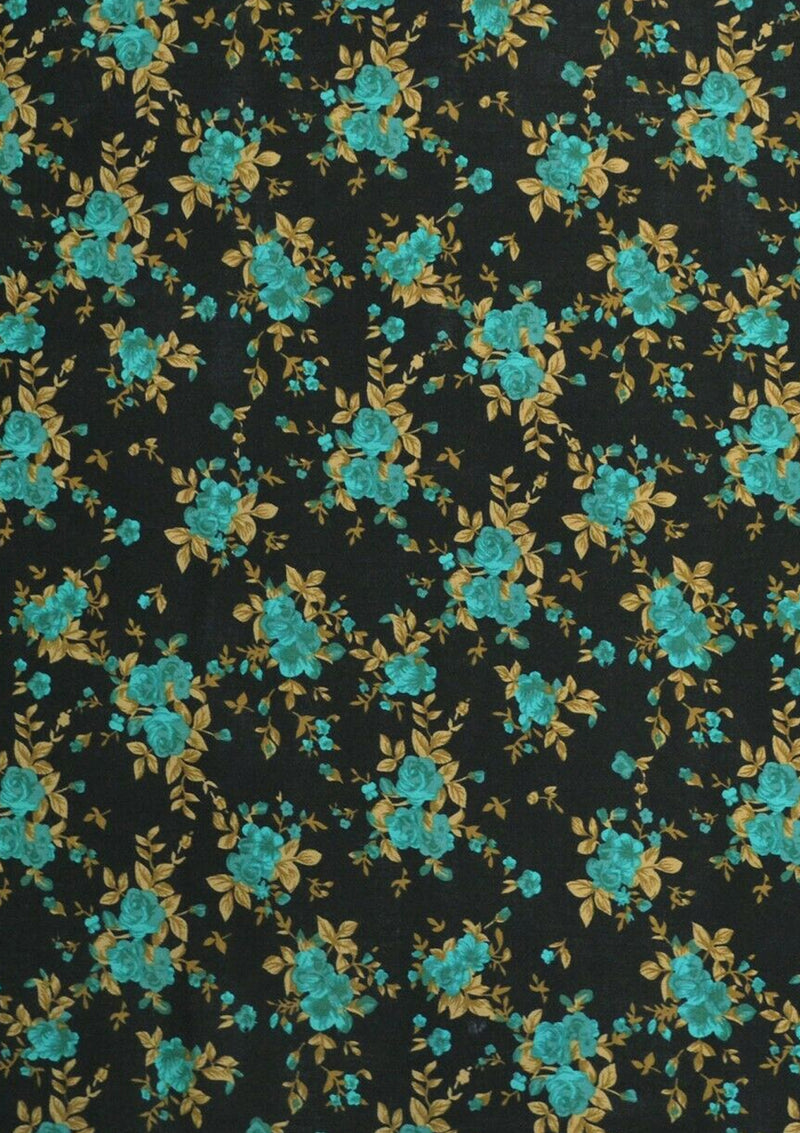 Viscose Mini Floral Rose & Leaves Prt Fabric D