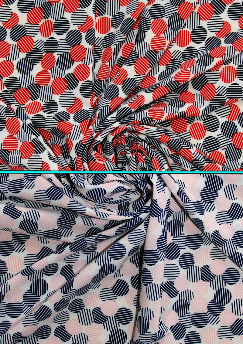 Designer Soft Touch Crepe Abstract Circle & Stripe Stretch Printed fabric D