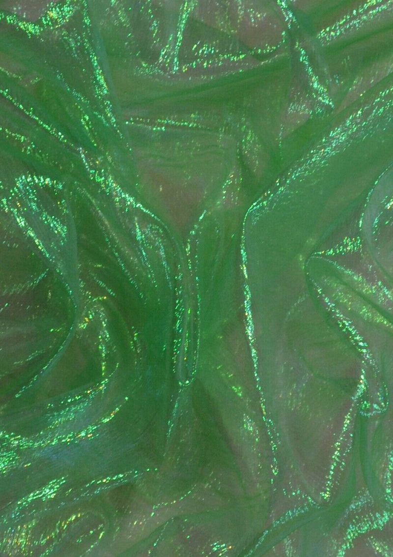 Green 50" Rainbow Organza Pearlised Iridescent Fabric Weddings Dancewear Christmas Decor