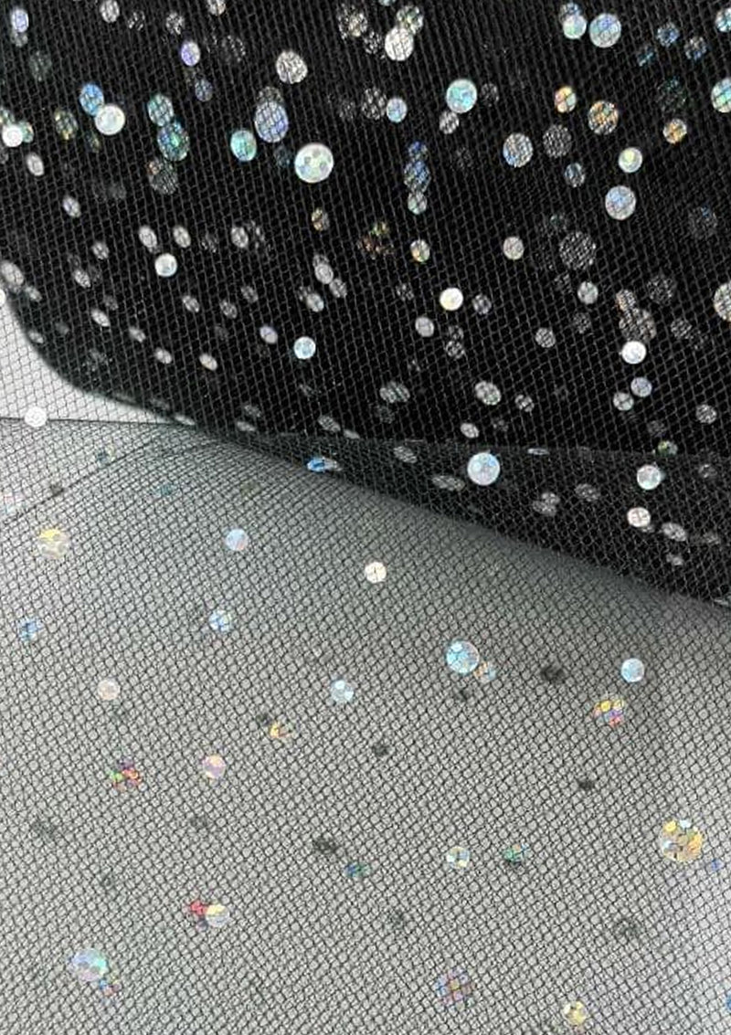 Holo Spots Organza Fabric Multisize Spots Sequins 58" Width Decoration Per Metre