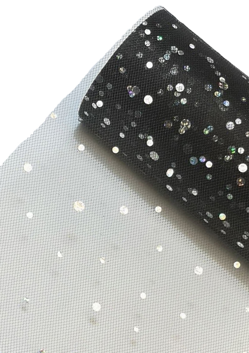 Holo Spots Organza Fabric Multisize Spots Sequins 58" Width Decoration Per Metre