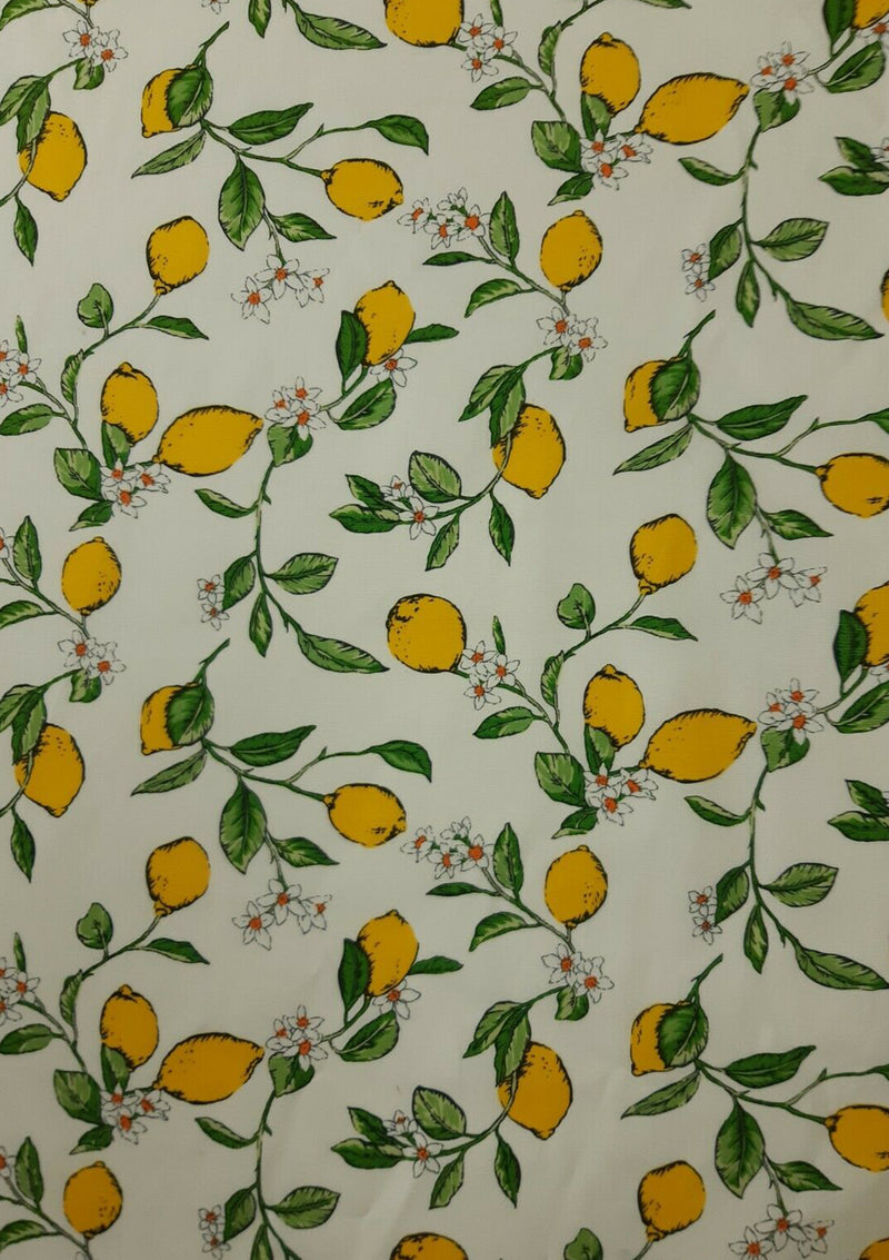 100% 45" Craft Cotton Poplin Fabric Lemons And Leaves Print D