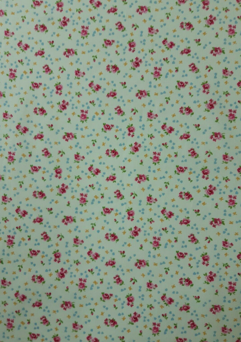 100% 45" Craft Cotton Poplin Fabric Floral + Mini Hearts Print D