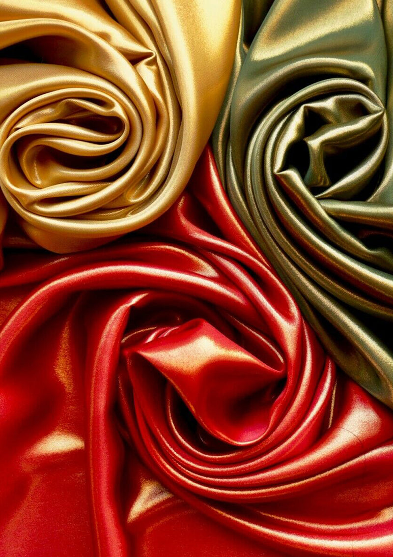 Red 60" Christmas Luxury Shimmer Foil Satin Fabric Nice Drape/Flow Dress Decoration