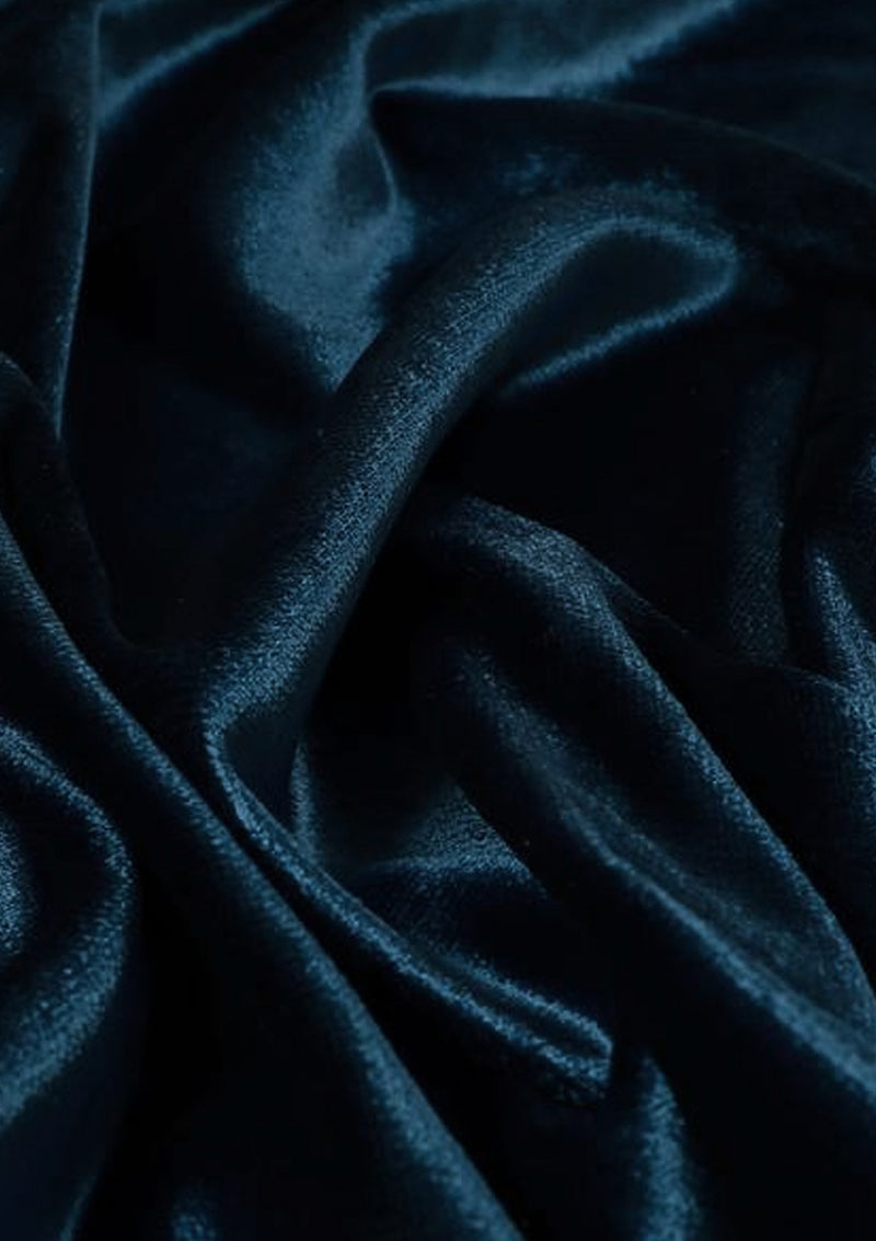 Navy Blue Premium Velvet Gloss Finish Fabric 1-Way Stretch 60" for Soft Furnishing & Dress