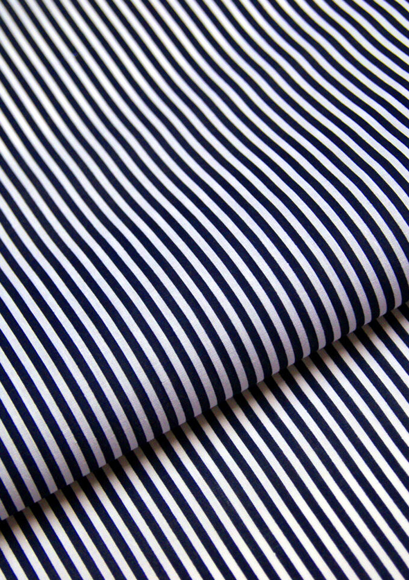 Navy Blue Candy Stripes Polycotton Print Fabric Horizontal 3mm Stripes 45" Crafting D