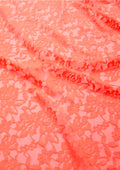 Neon Orange Lace Stretch Dress Material In A Rose Floral Pattern Flo Clrs Nylon Spandex 60"