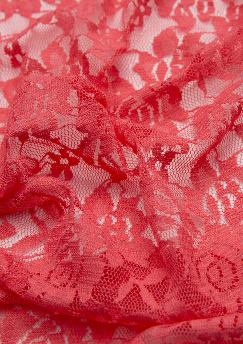 Paradise Pink Lace Stretch Dress Material In A Rose Floral Pattern Flo Clrs Nylon Spandex 60"