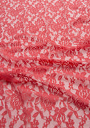 Paradise Pink Lace Stretch Dress Material In A Rose Floral Pattern Flo Clrs Nylon Spandex 60"