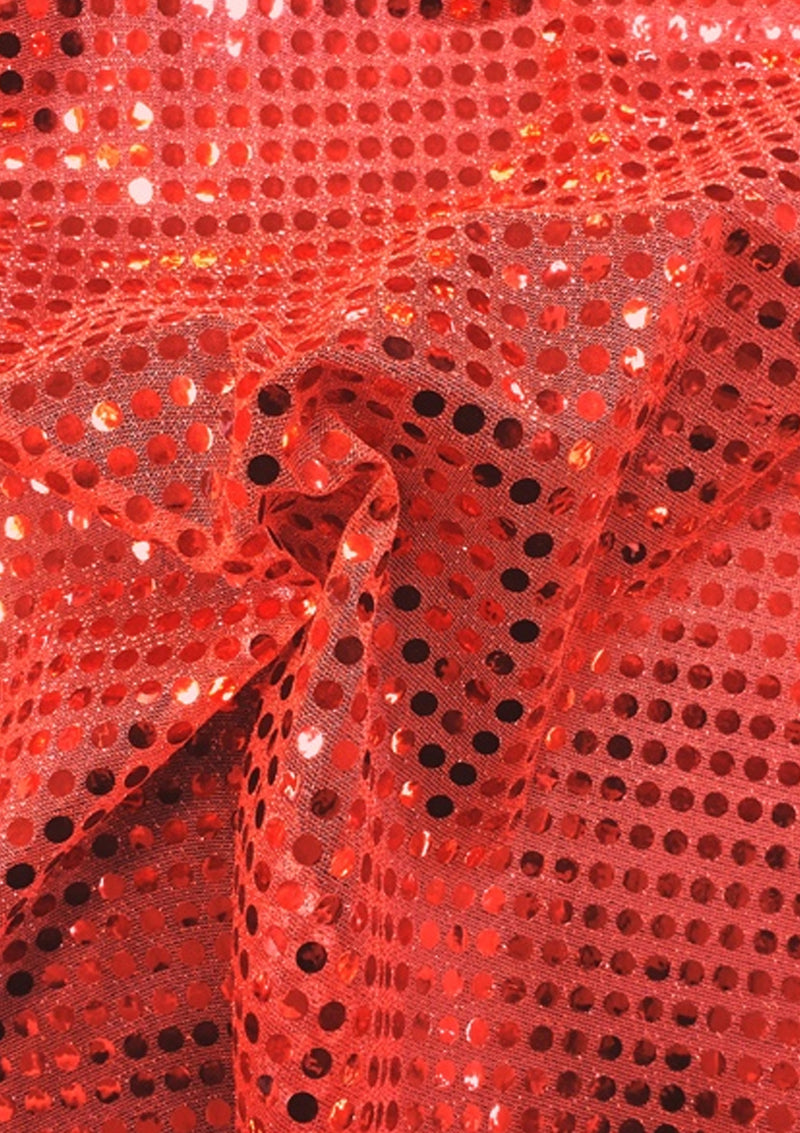 Red 6mm American Knit Nylon Blend Colour Sequins Fabric 45" Wide Dress Decor & Craft