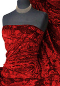 Red Premium Spun Ice Crush Effect Velvet 2 Way Spandex 60" Craft, Dress & Decoration